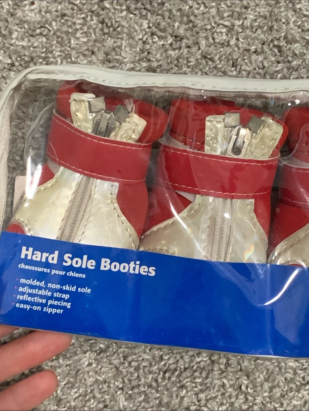 Top Paw Red and White Hard Sole Dog Boots with Glow in the Dark Panels